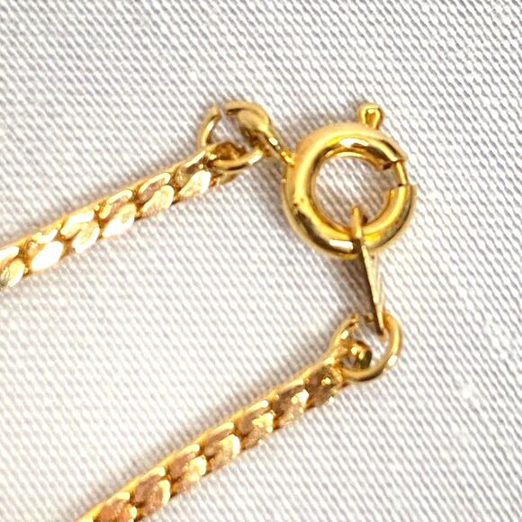 Pendant Necklace Gold Tone Flat Cobra Chain Clear Rhinestones Central Opalesque - Picture 7 of 11